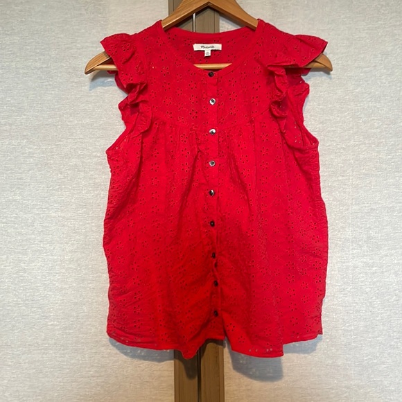 Madewell Eyelet Flutter Sleeve Top Sleeveless - Picture 2 of 6